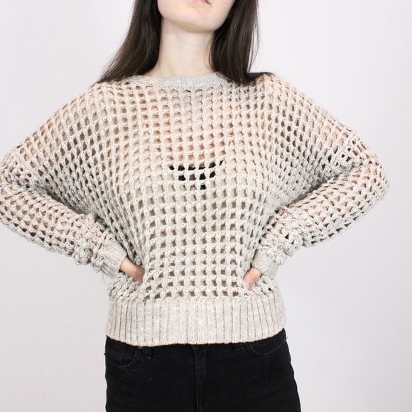 *Express Large Open Knit Beige Sweater - Picture 1 of 8